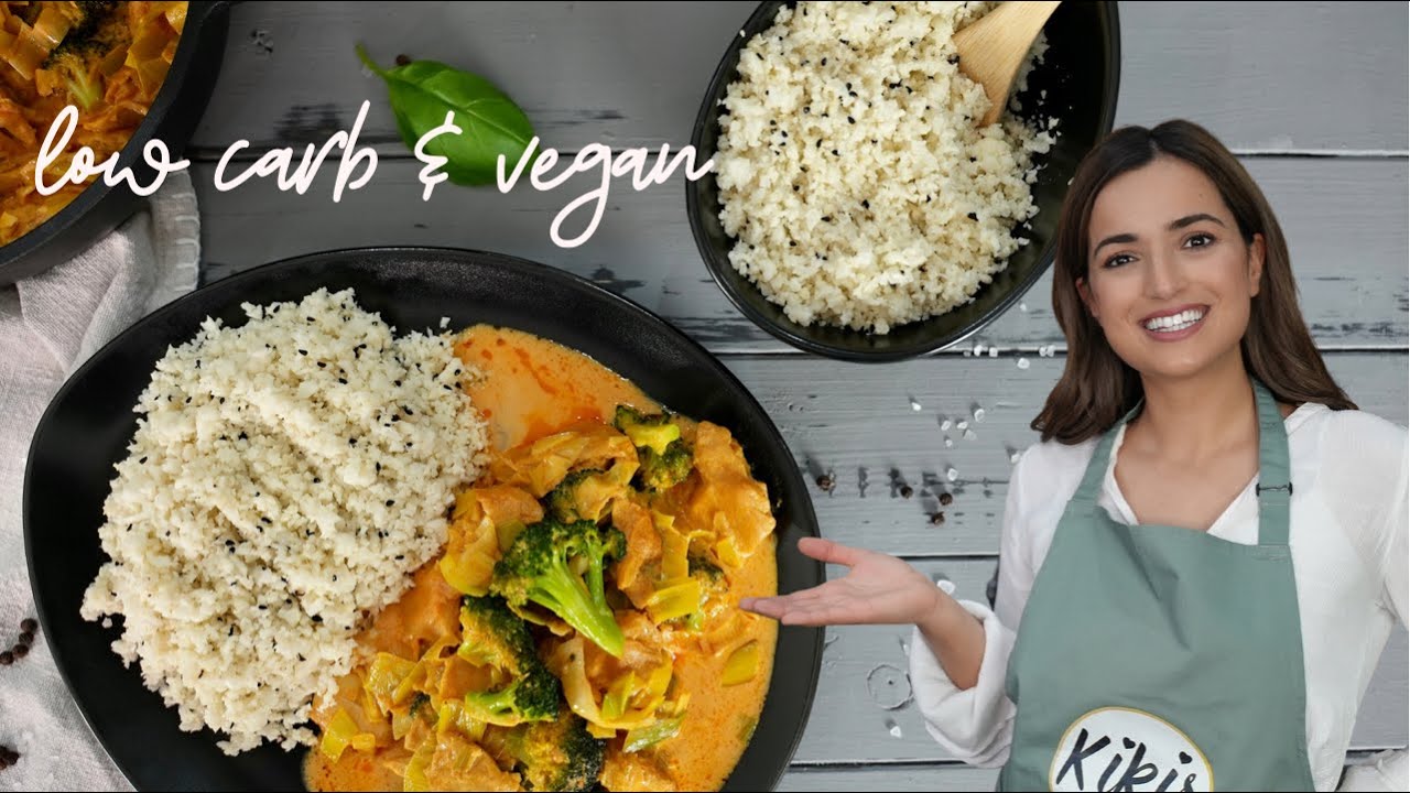 Brokkoli-Lauch-Curry mit Low Carb Reis (vegan) / Gesundes Mittagessen mit wenig Kohlenhydraten