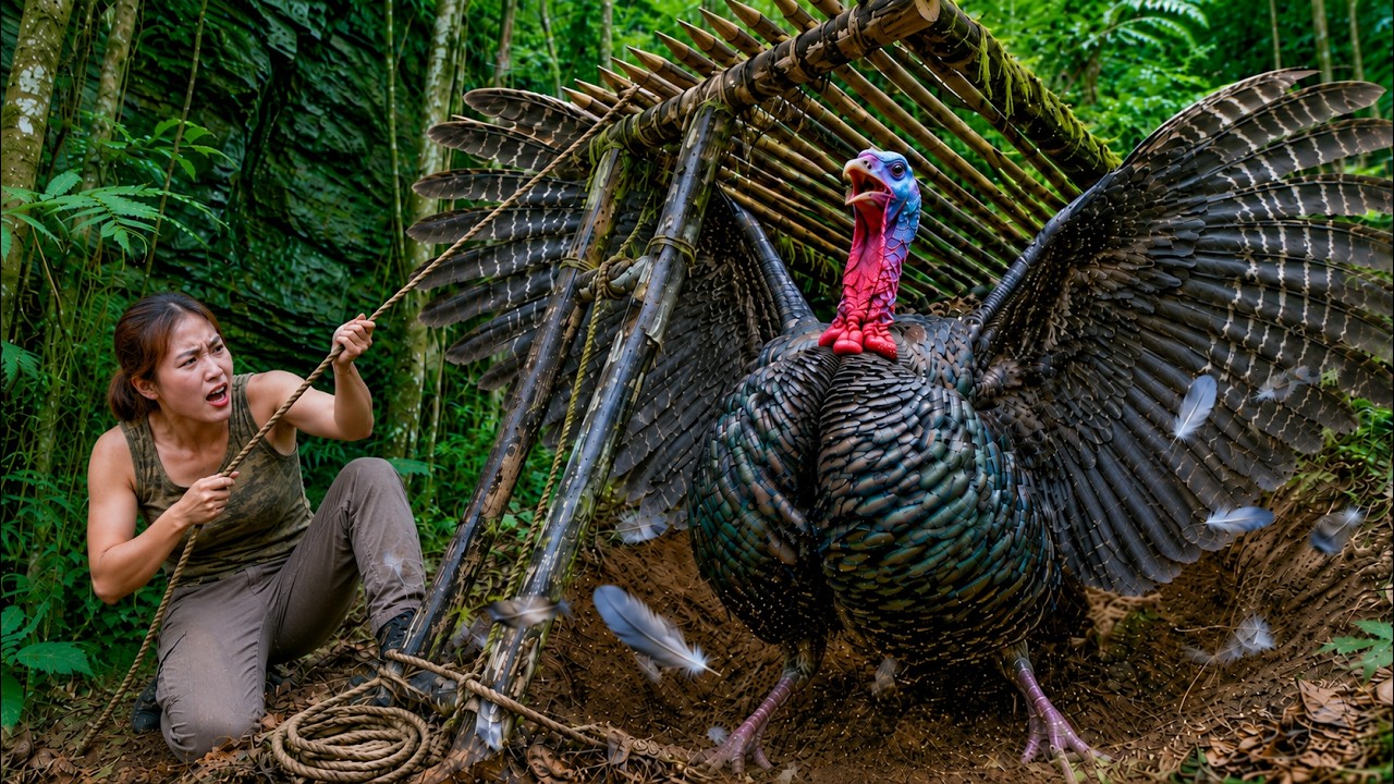 Primitive Survival Alone &ndash; Building a Traditional Trap for a Giant Wild Pheasant