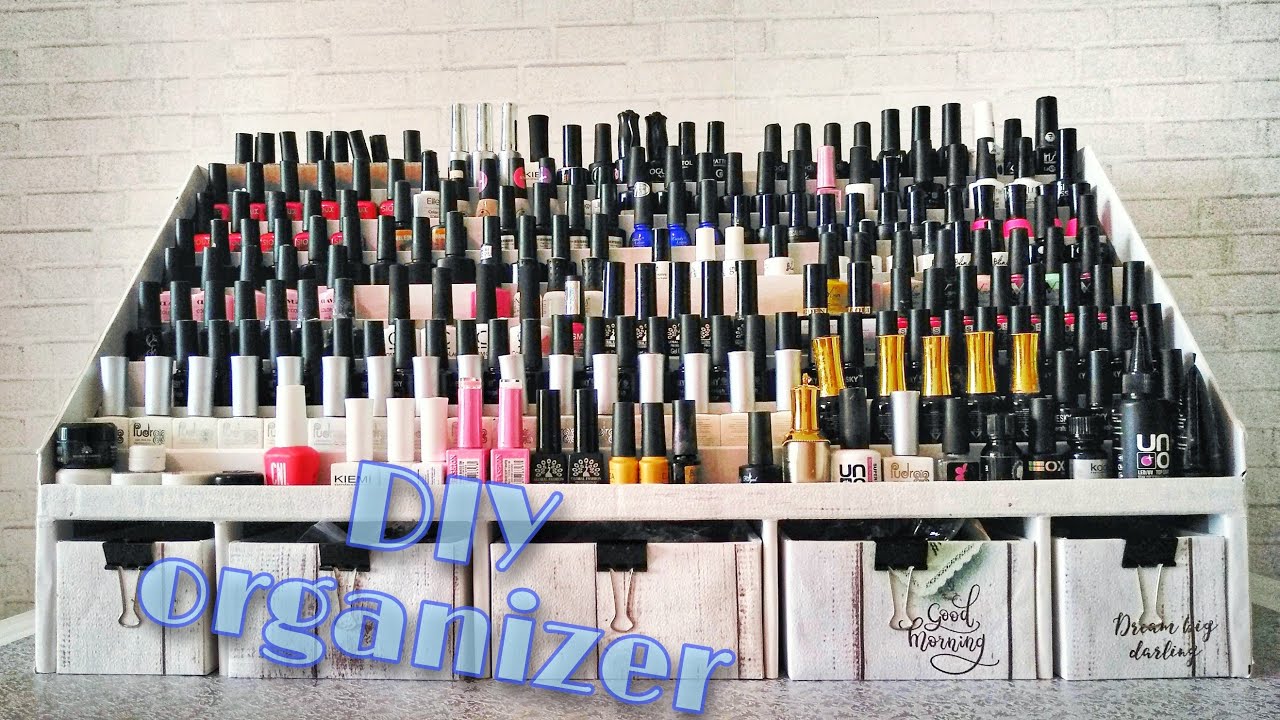 Big Nail Polish Organizer of cardboard. DIY storage box. Master Demm