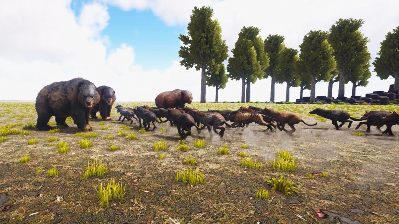 Dire Bear vs Hyaenodon Dinosour Battles - ARK Survival Evolved