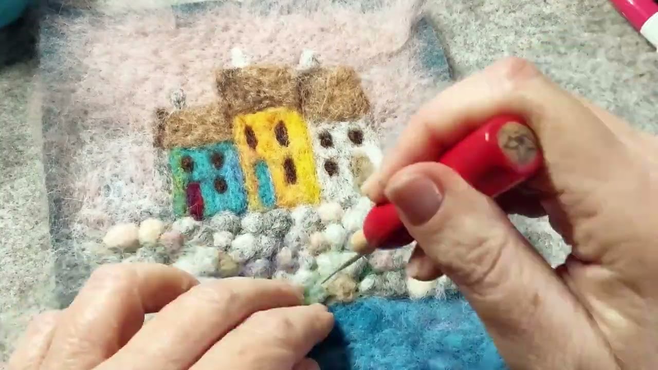 Painting With Wool  - a needle felted 2D seaside picture