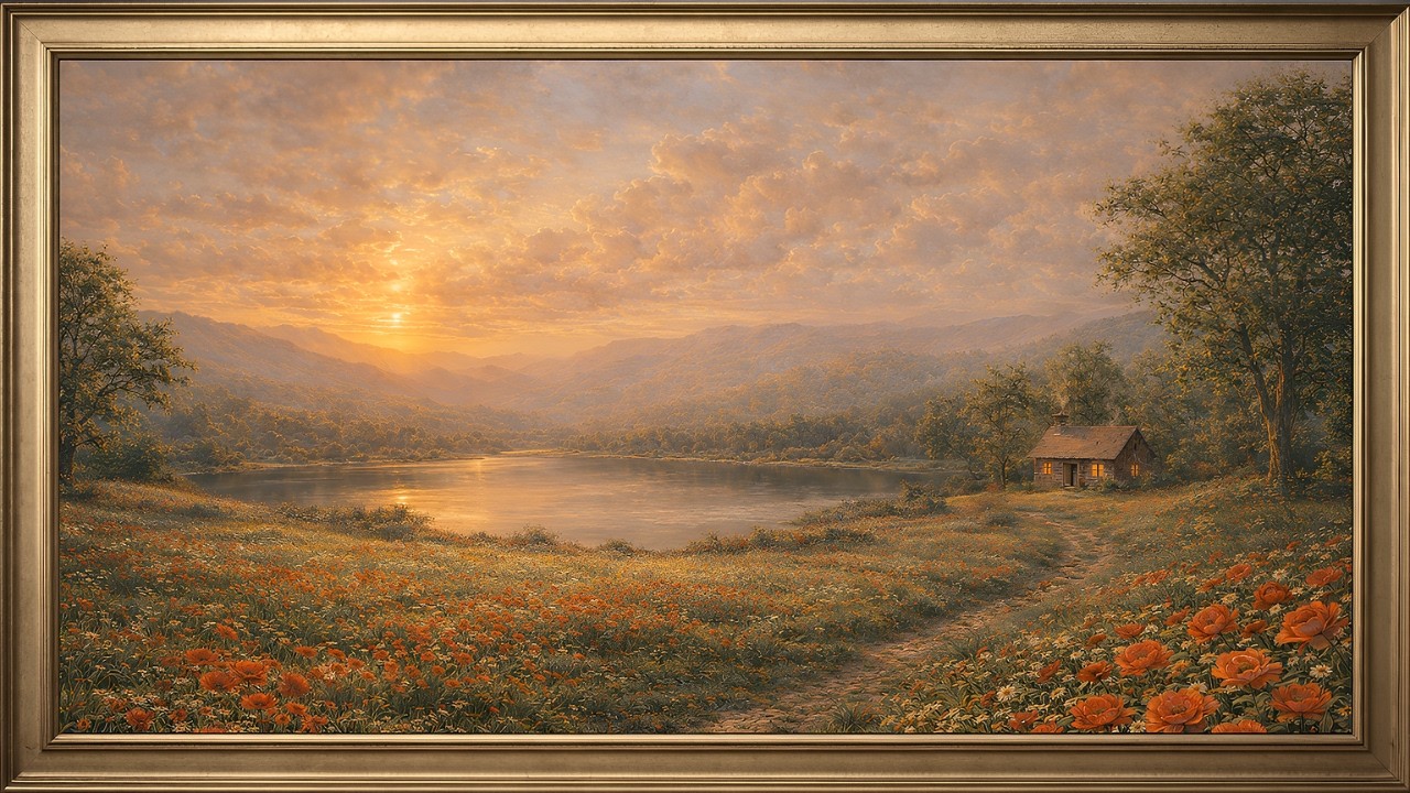 4K TV Frame Art: Cozy Wildflower Vintage Cottage Sunset | 3 Hours Samsung Frame Art