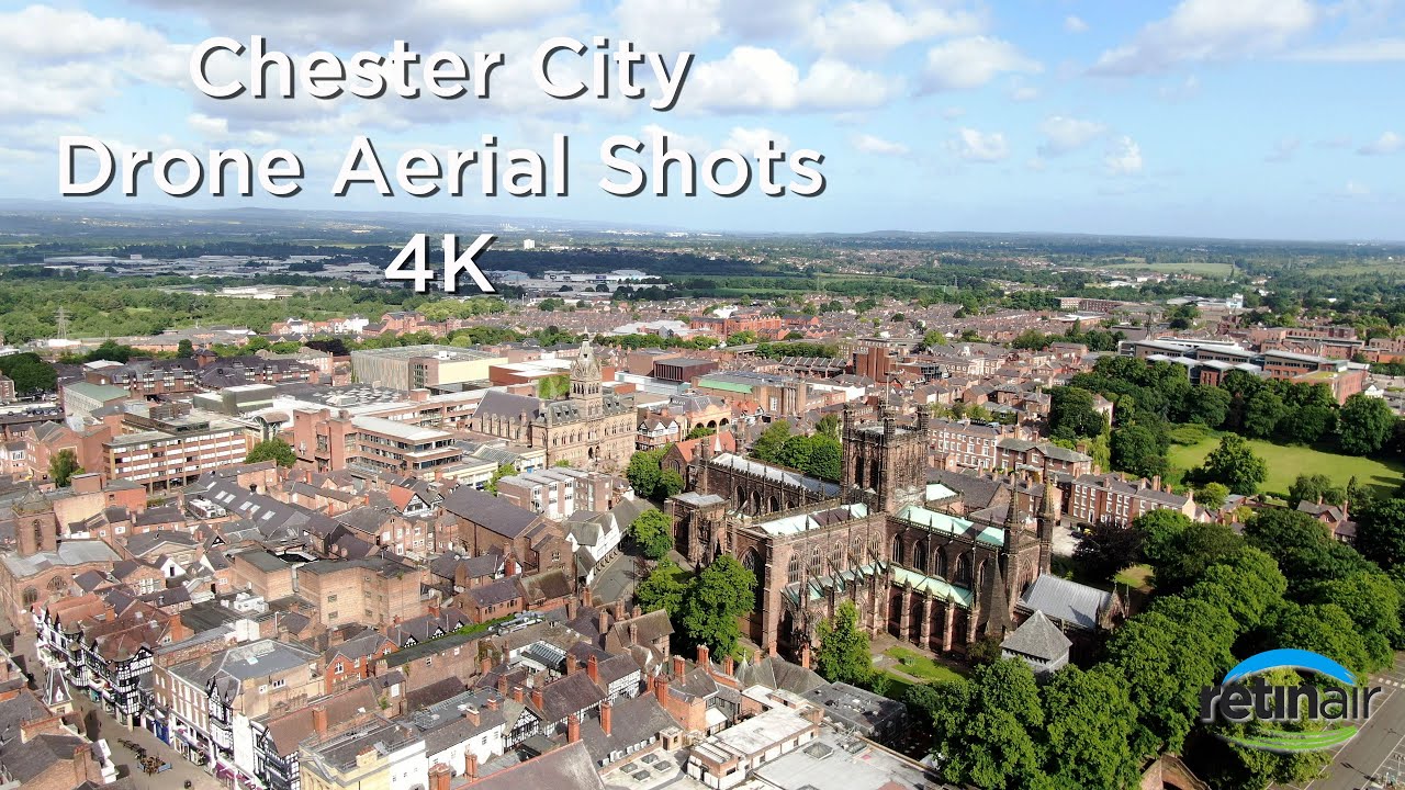 Chester U.K. Skyline - Stock Aerial Drone Footage Shots - 4K