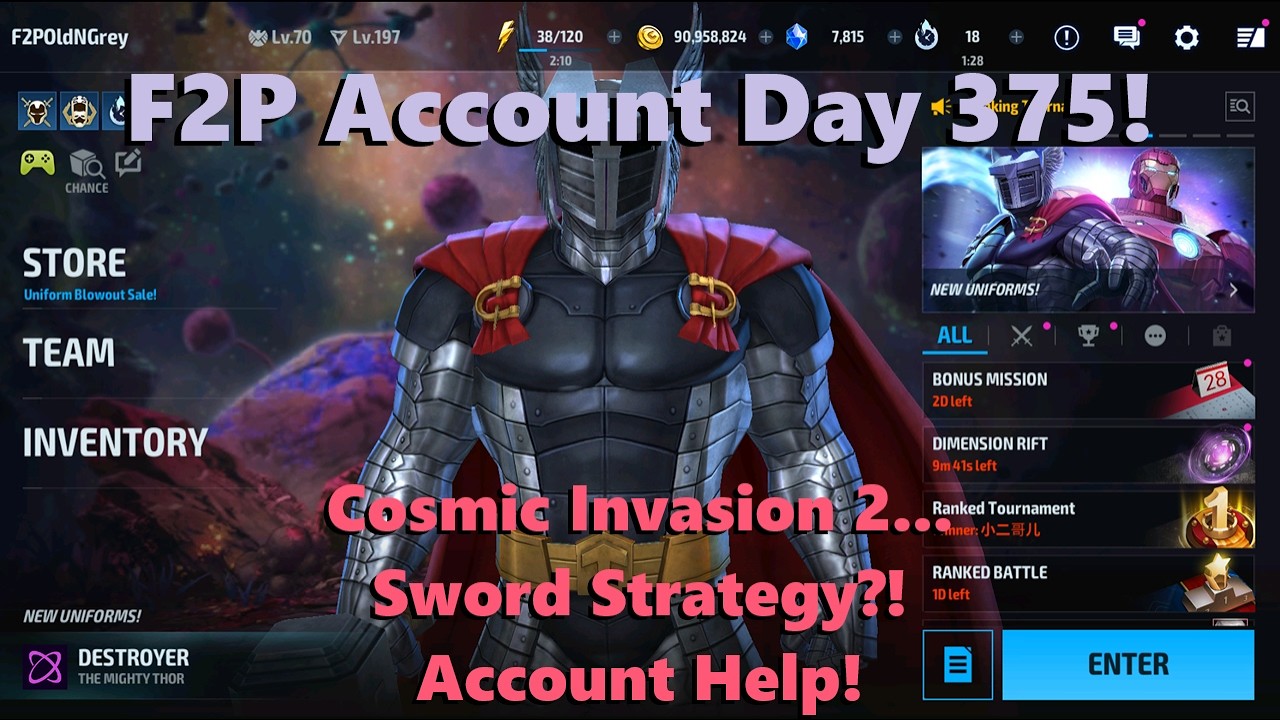 Marvel Future Fight: F2P Account Day 375!  Cosmic Invasion 2... Sword Strategy?! Account Help! 👽🤓🩹