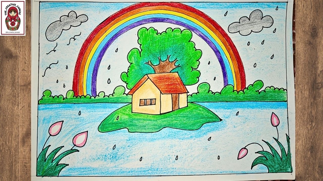 Rainy Season Drawing/How To Draw Rainy Day Very Easy Step By Step/Rainy Season Scenery Drawing Easy