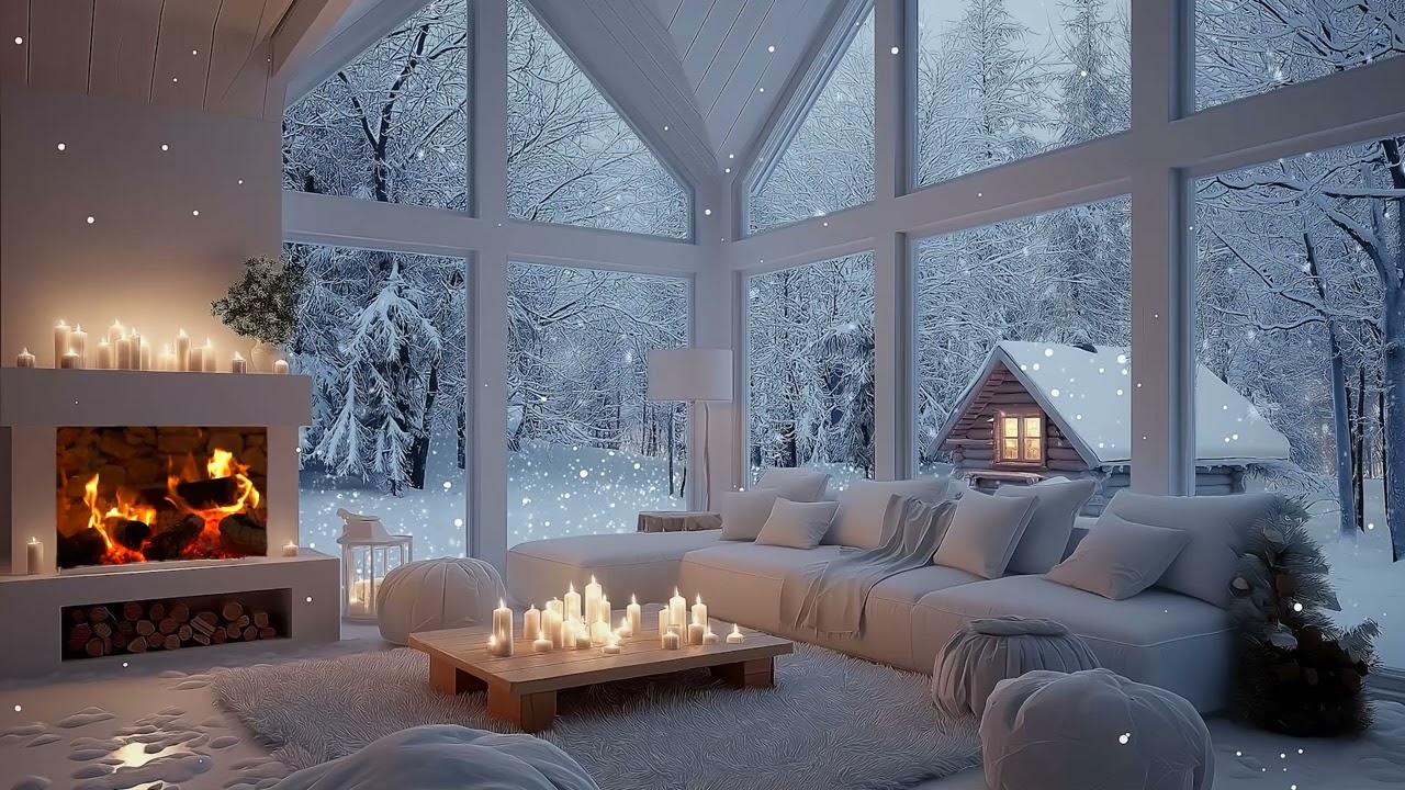 White Winter Piano ❄️ Cozy Fireplace Ambience for Deep Focus, Study & Sleep