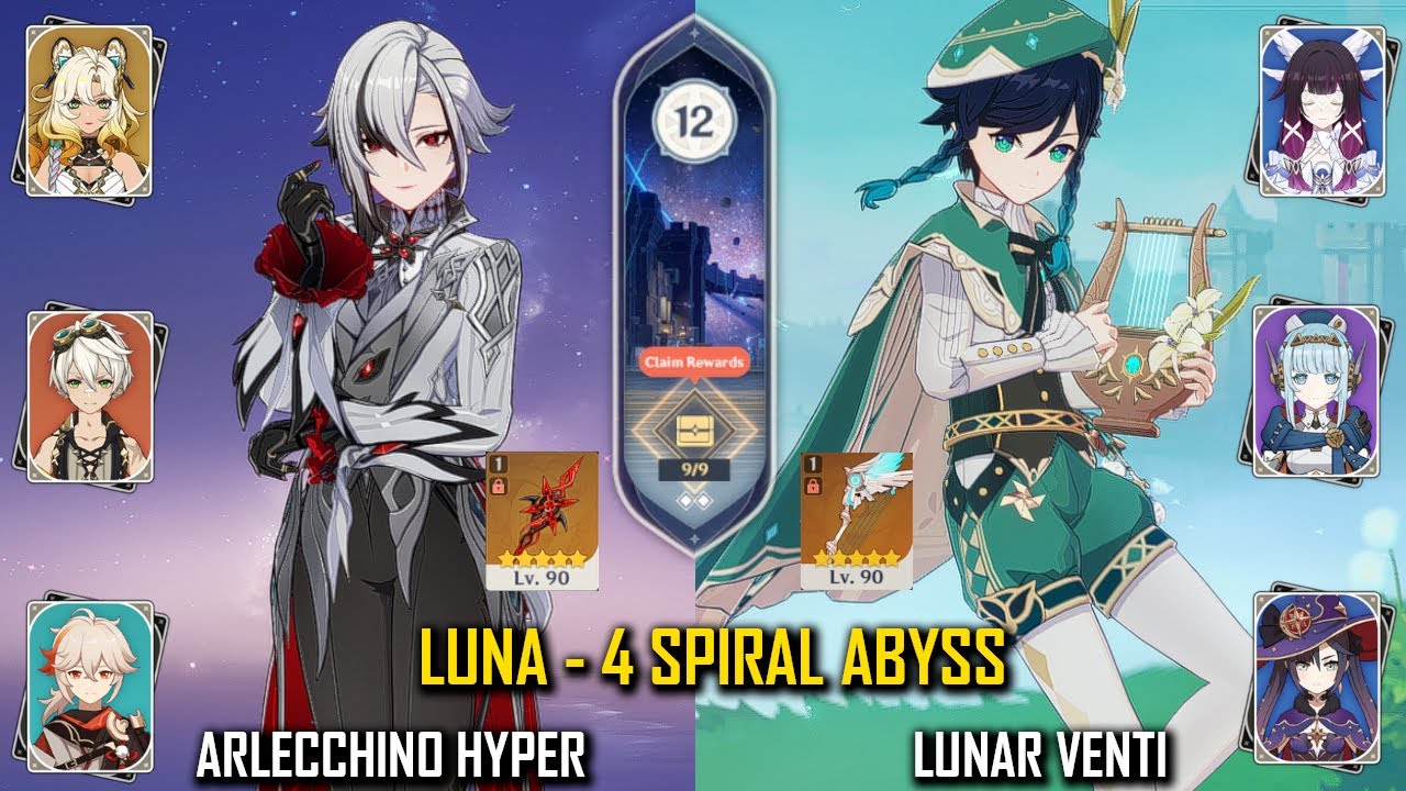 【GI】C0R1 Arlecchino Hyper and C0 Lunar Venti - 6.3 (Luna - 4) - Spiral Abyss - Floor 12 9 Stars