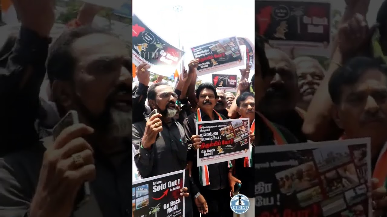 Congress cadres held a protest, holding placards mentioning 'Go back Modi' against TN Governor.