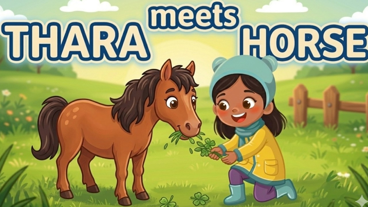 Thara Meets a Horse 🐎 |Horse Sounds for Kids | Learn Farm Animals with Thara |Toddler Learning Video