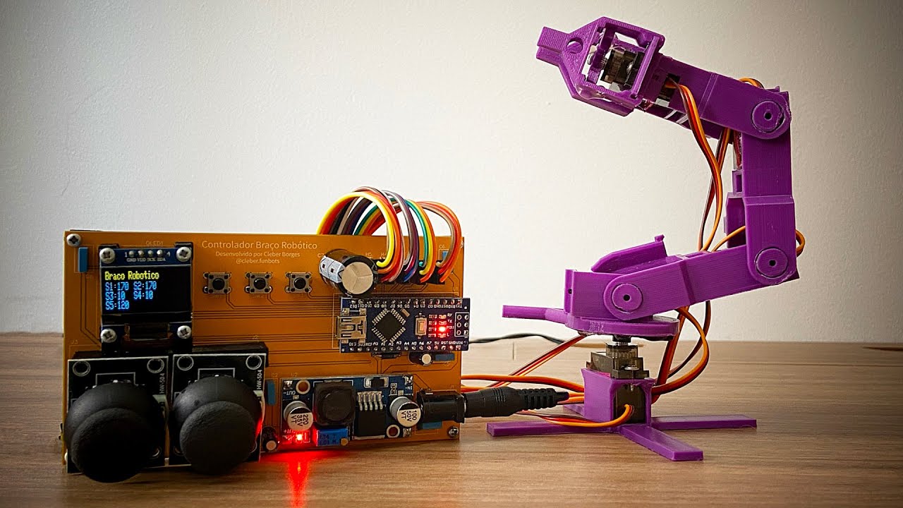 MONTEI UM MINI BRAÇO ROBÓTICO! Controle Manual e Programado via Arduino em PCB!