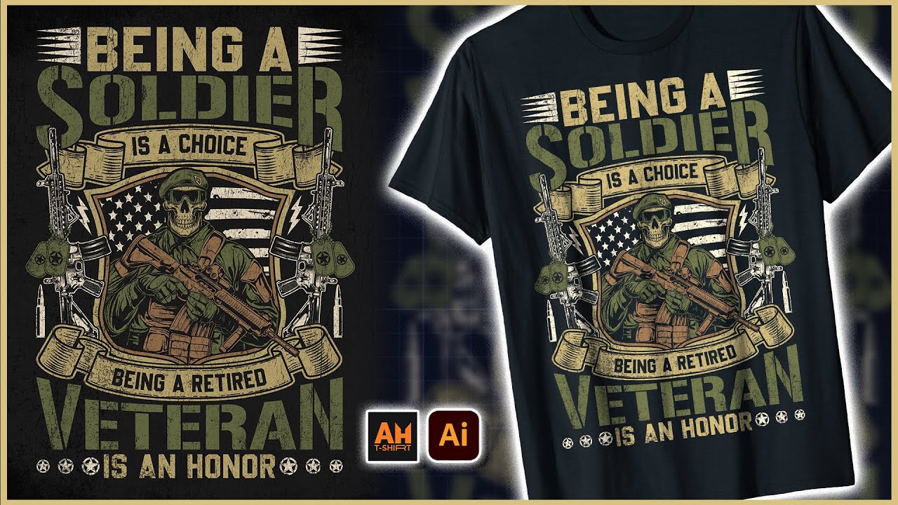 US Army Veteran T-shirt Design | T-shirt Design Bangla Tutorial | ILLUSTRATOR | AH T-SHIRT