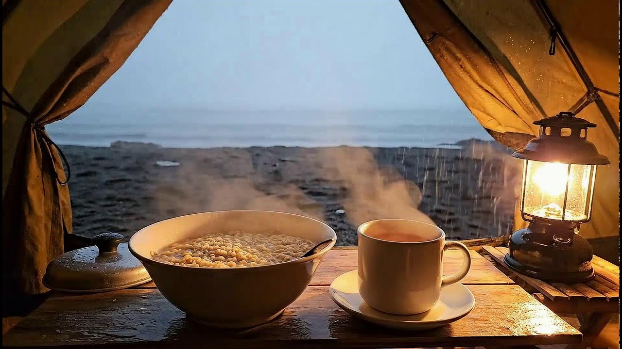 Surviving a Storm: Cozy Solo Beach Camping in Heavy Rain with ASMR Ramen 🌧️ #SoloCamping