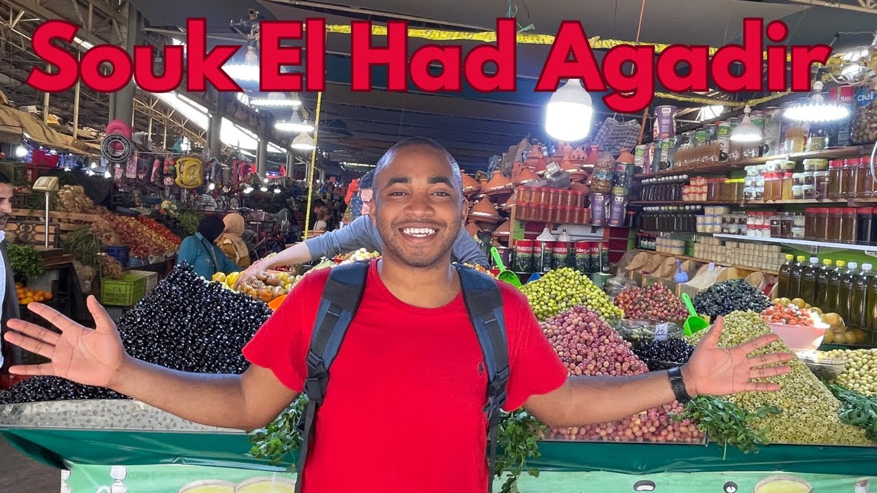 First Time At Souk El Had Agadir MOROCCO 🇲🇦| Eating Street Food And Buying Clothing| HUGE Market!!