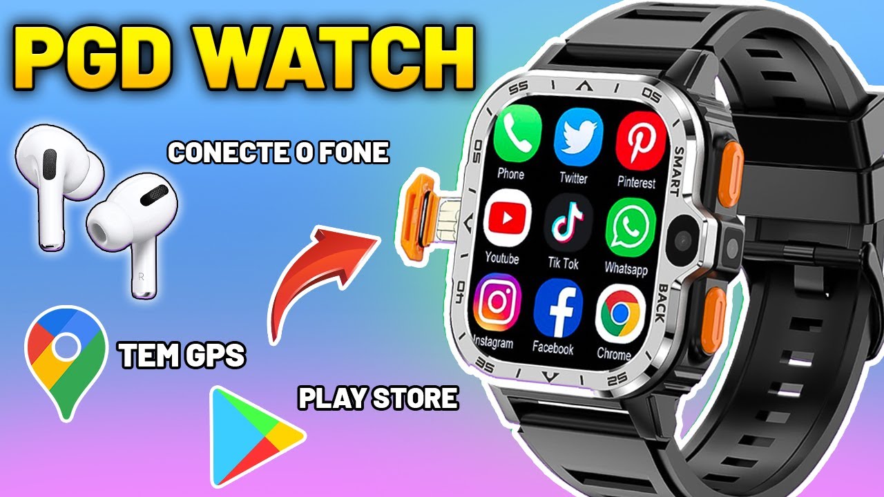 PGD WATCH 4G ou KOM7 - SMARTWATCH COM SISTEMA FULL ANDROID E PLAY STORE - REVIEW COMPLETO!