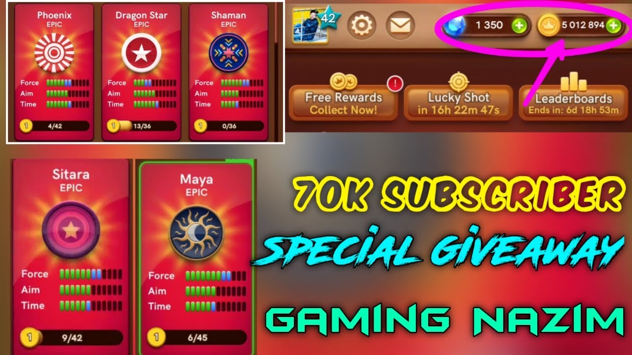 70K Subscribe Special giveaway / finally giveaway / Gaming Nazim / Carrom Pool /