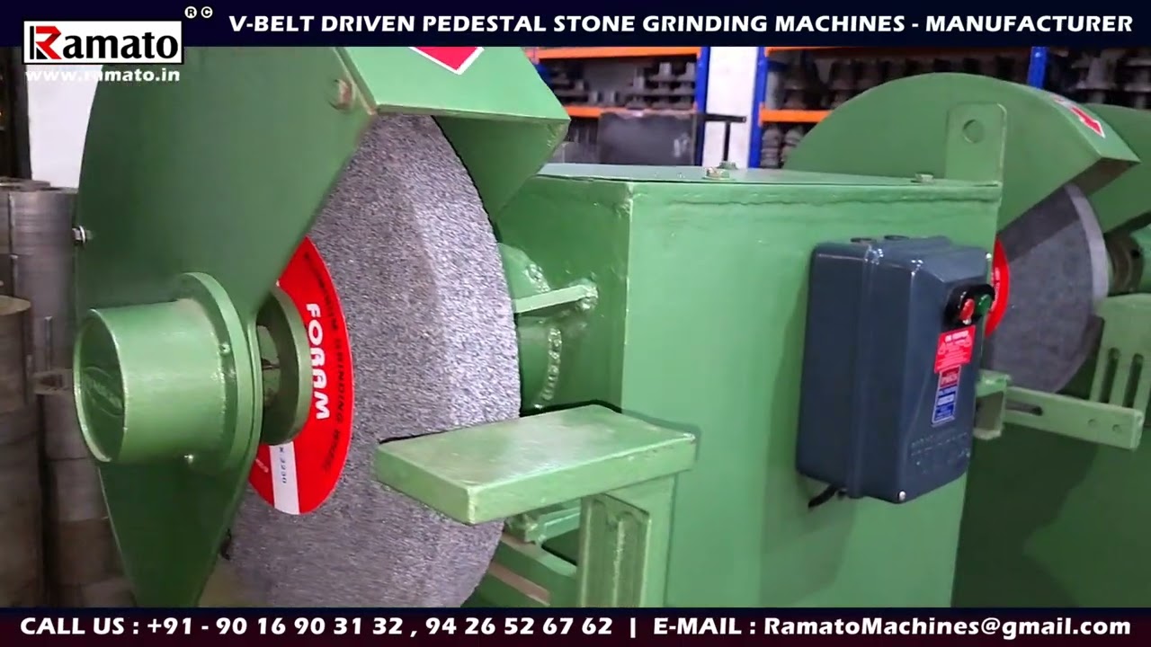 Pedestal Stone Grinding Machine 🔩 | Ramato®© Heavy Duty V-Belt Grinder | Factory Manufacturer India