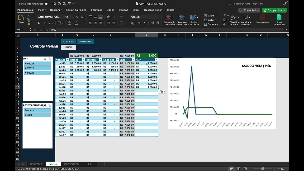Planilha de Controle de Gastos Mensais em Excel