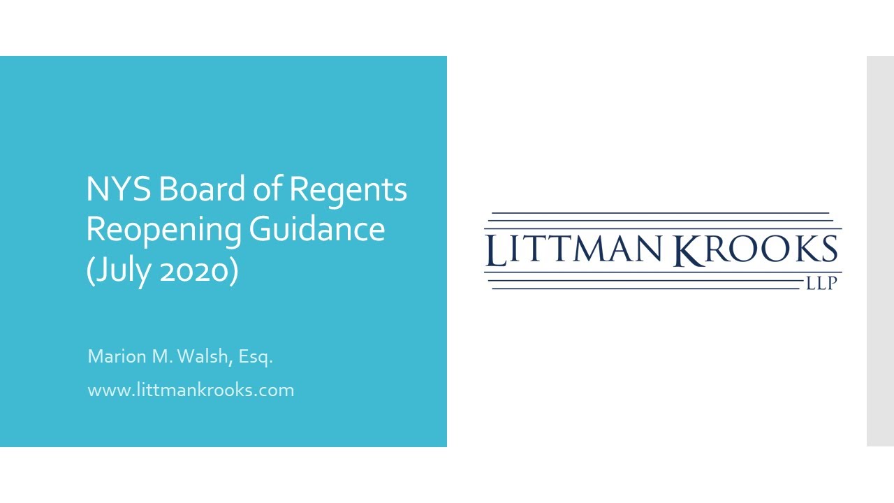 Lunch with Littman Krooks NYS Board of Regents Reopening Guidance July 2020