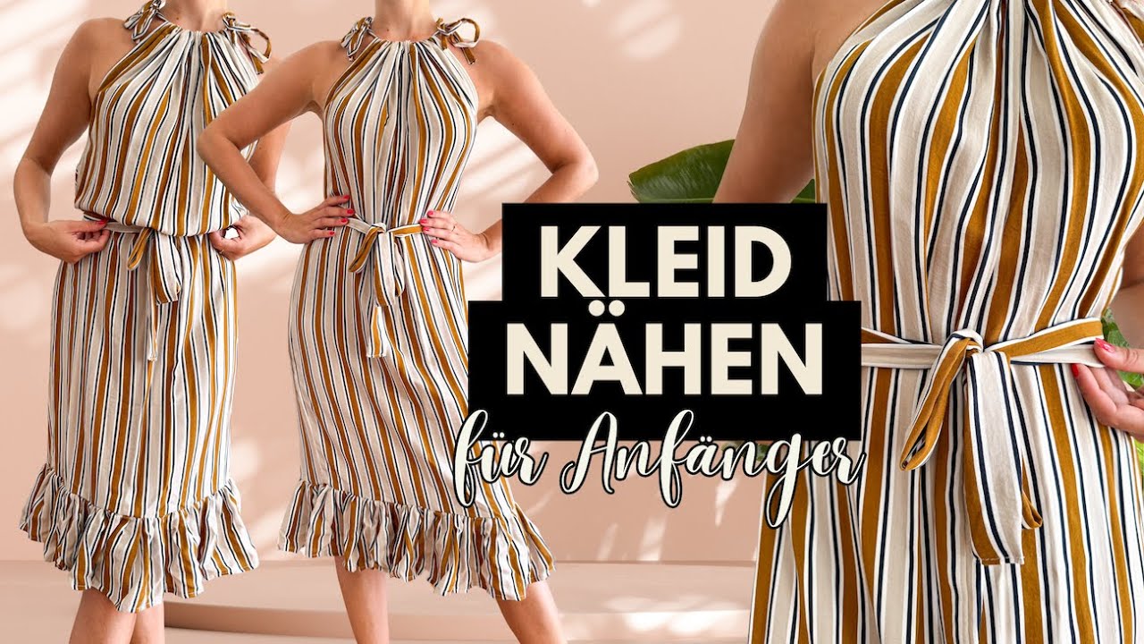 Kleid nähen für Anfänger ohne Schnittmuster (wahlweise mit Gürtel und Volant/Rüschen)