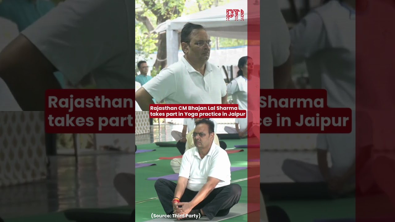 Rajasthan CM Bhajan Lal Sharma takes part in Yoga practice in Jaipur