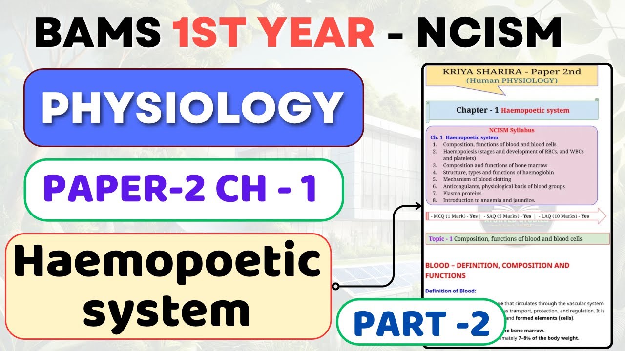 Haemopoetic System | Physiology Ch-1 | Kriya Sharira Paper 2 | BAMS 1st Year NCISM | Part-2