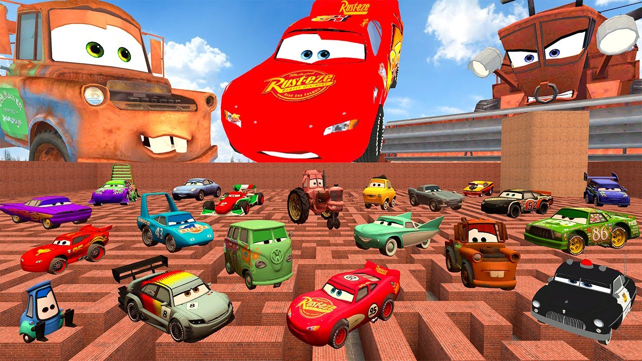 ВСЕ ТАЧКИ МОЛНИЯ МАКВИН И ЕГО ДРУЗЬЯ В БОЛЬШОМ ЛАБИРИНТЕ CARS Garry's Mod