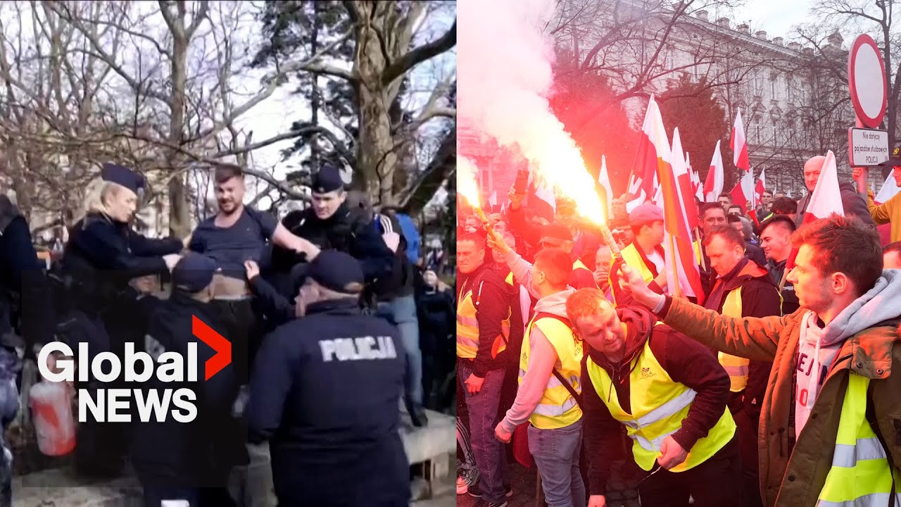 Polish farmers clash with police as thousands protest outside PM's office