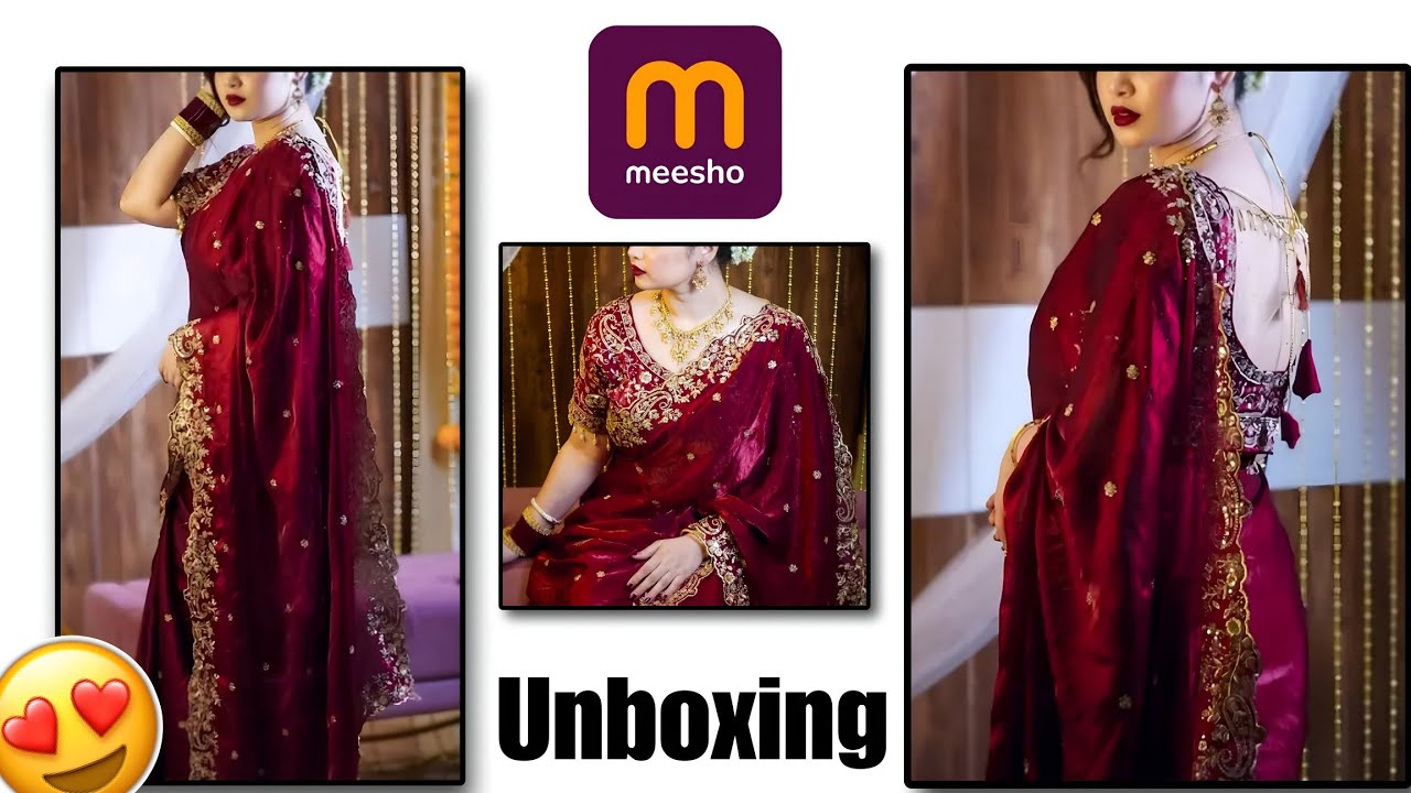 Super Beautiful Embroidery Saree from Meesho | Full work Blouse | Unboxing and Review |