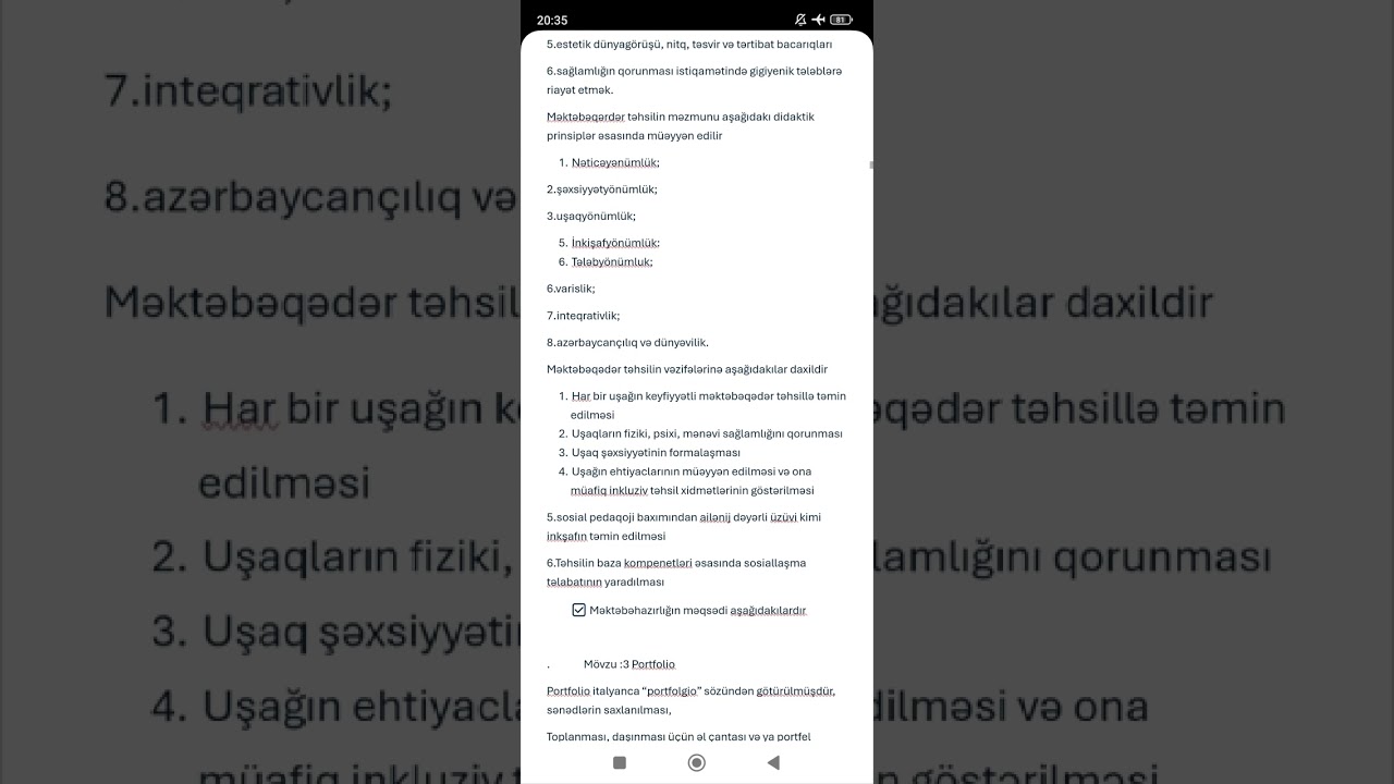 Mövzu 1 :Məktəbəqədər Təhsilin Məqsədi,vəzifələri və məzmunu