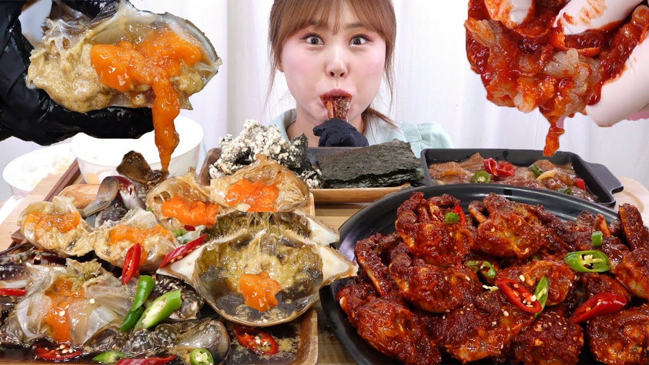 ASMR Mukbang | Маринованные крабы в соевом соусе и острые приправленные крабы - мои самые лучшие