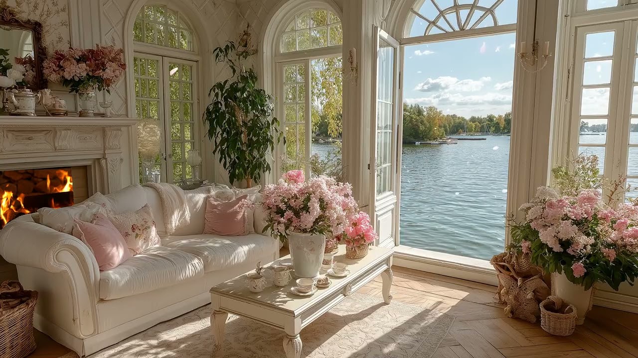 🎶 Gentle Spring Piano Music | Fireplace & Blooming Flowers 🌸 3 Hours | Sleep Study Meditation Relax