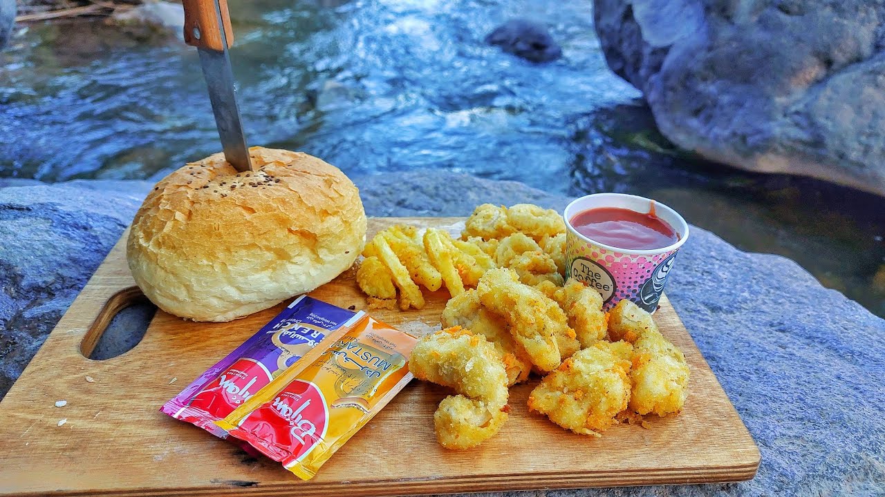 Crispy Chicken by the River in Nature! 🍗🌿 | Campfire Cooking with River & Fire Sounds 🔥🍟