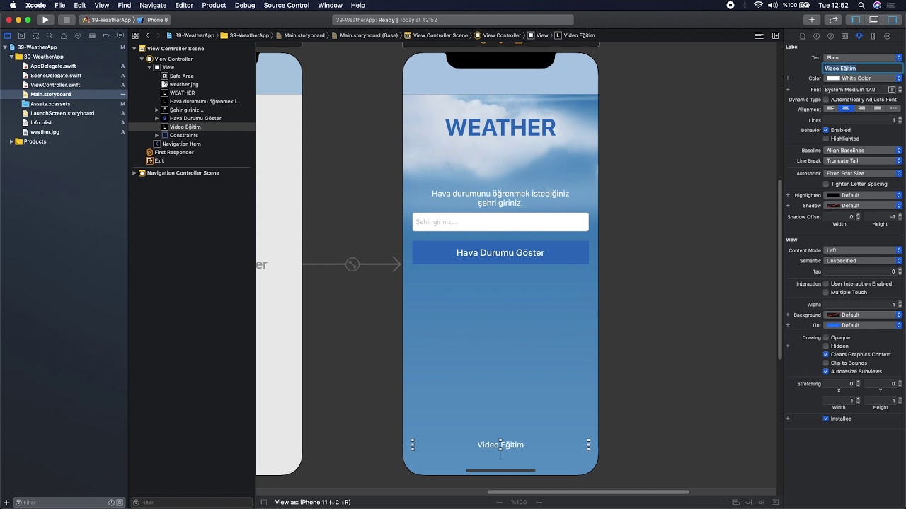 Swift ile Mobil Uygulama Serisi 9/20 | Hava durumu Uygulaması - Weather App