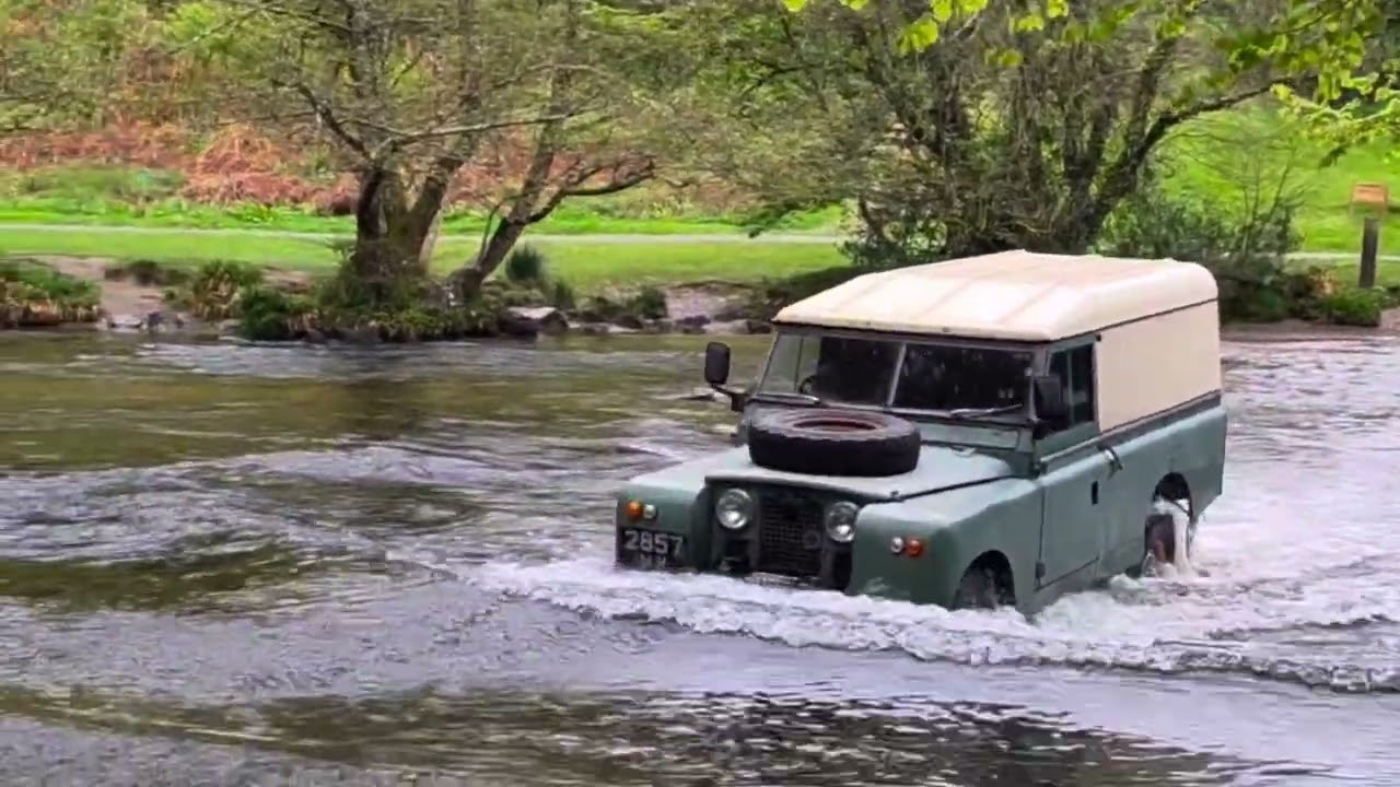 Land Rover Series 2 crossing Tarr Steps ford
