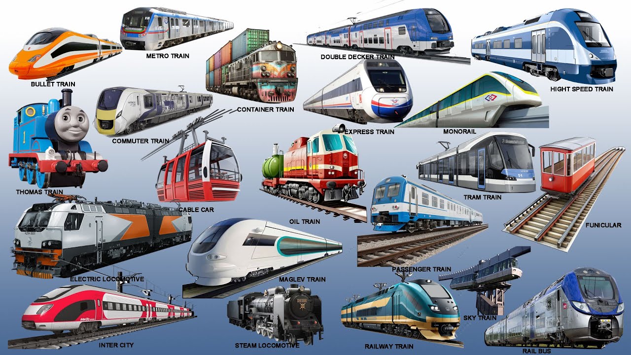 TRAIN and SUBWAY | Learn Railway Transport in English | Tram, Submarine, Train
