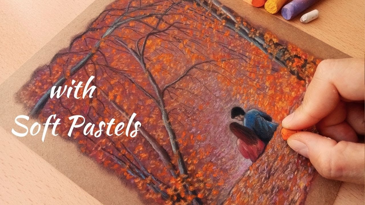 Autumn Forest with Fall Leaves | Autumn Scenery Drawing | Using Soft Pastels