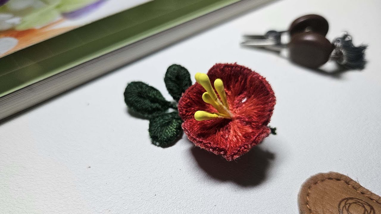 How to make a 3D flower brooch│ Hand embroidery │DIY brooch │ Step by step