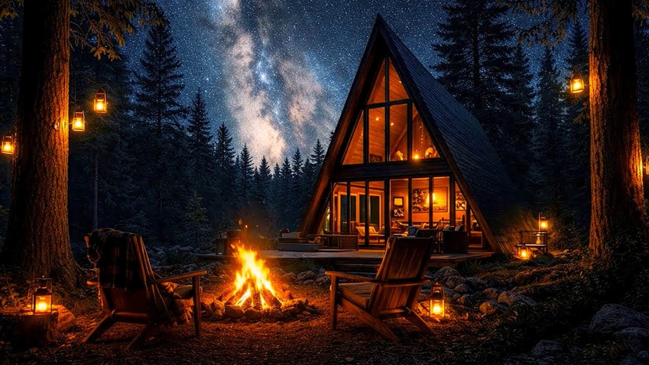 🔥 Relaxing ASMR Campfire Ambience - Cabin In The Woods - Crackling Fireplace Sound - ASMR Nature