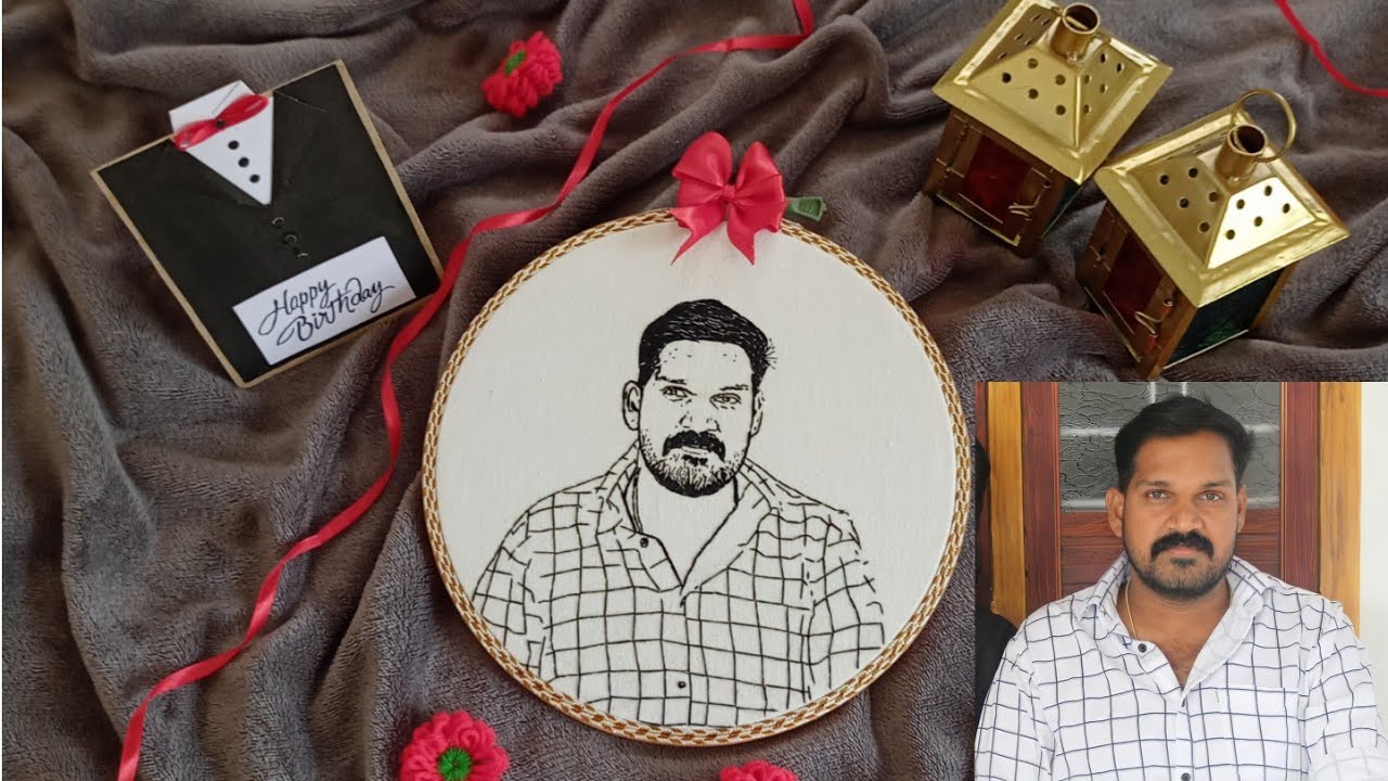 portrait embroidery/ birhday special/ how to make embroidery portrait/ #habiscrafts #portrait