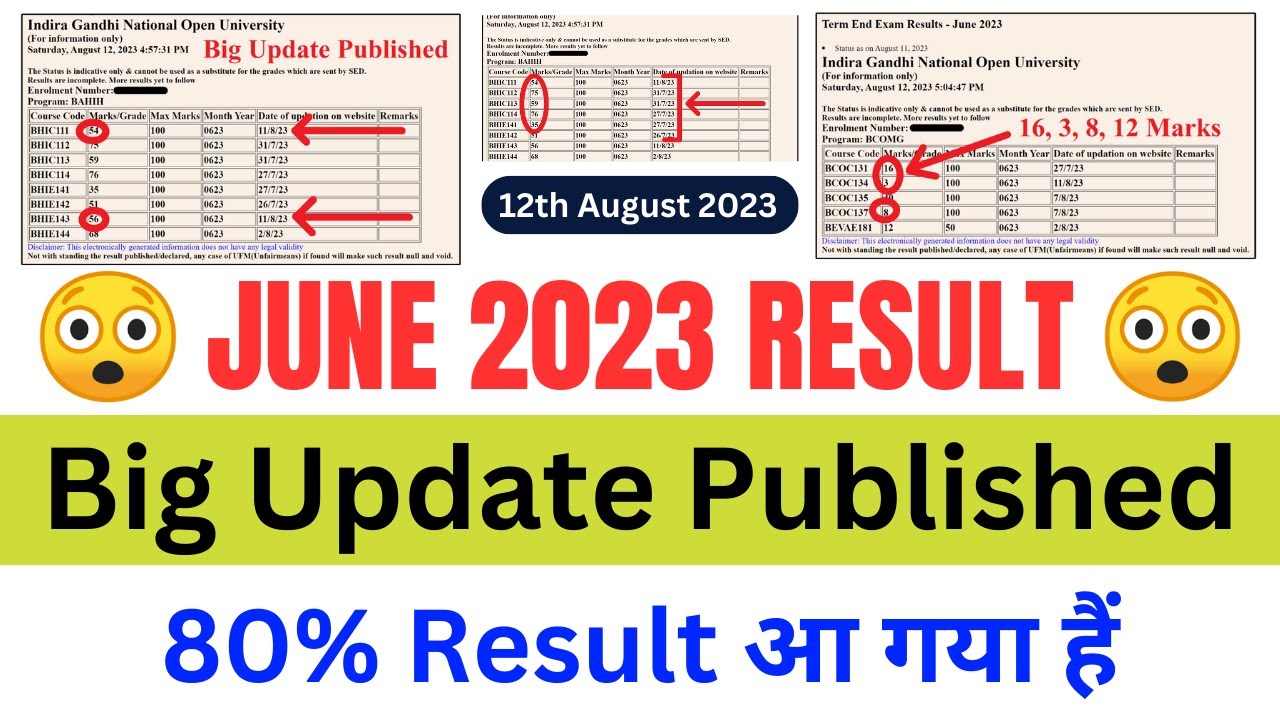 (Breaking News) 80% Result आ गया हैं | IGNOU Published June 2023 Examination Reusult Big Update!
