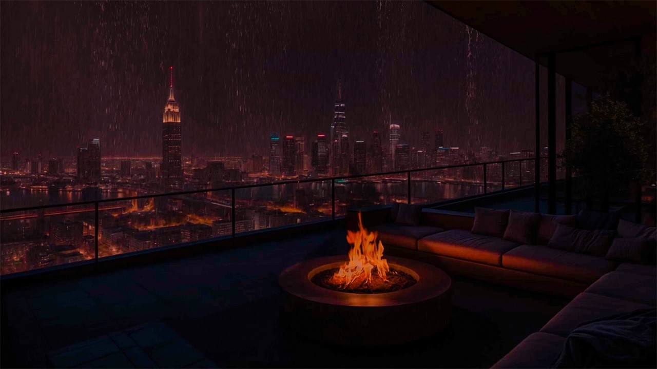 Rainy Night NYC Window View ☔ Cozy Bedroom for Sleep | Rain ASMR Calm, Relaxing, Stress Relief