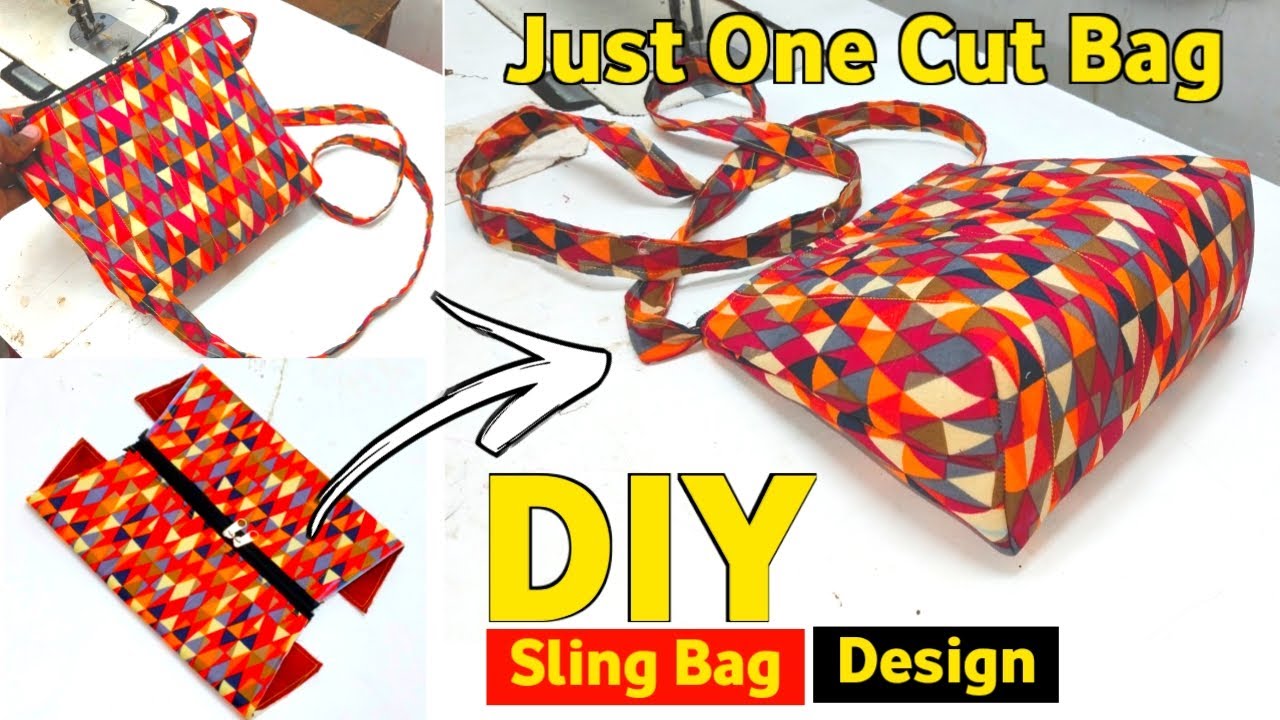 ⭐Just one cut and sling bag is ready- bag cutting and stitching/ bag making at home/ tote bag/ purse