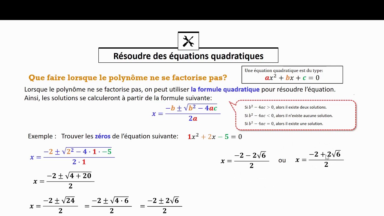 R&eacute;soudre une &eacute;quation quadratique avec la formule quadratique