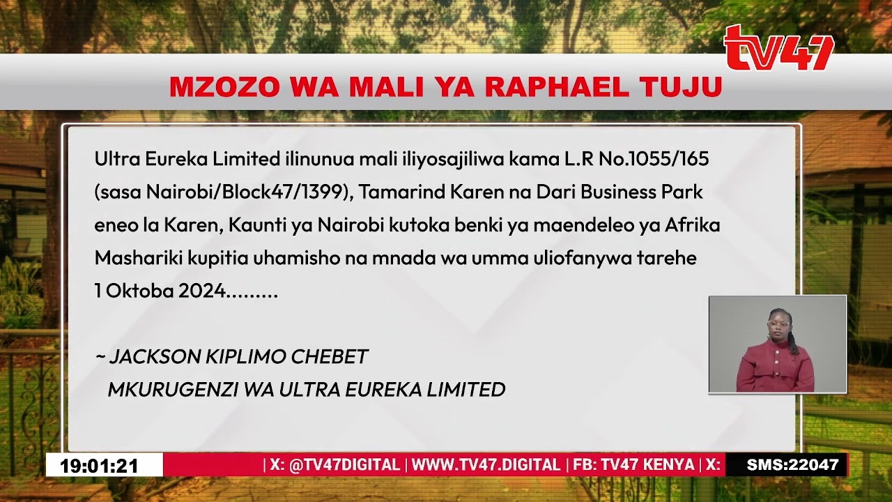 Tulinunua mali ya Tuju kihalali, Ultra Eureka Limited yasema