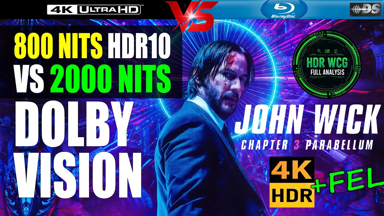 800 nit HDR vs 2000 nit Dolby Vision vs 100 nit SDR |  John Wick Chapter 3 Parabellum 2019