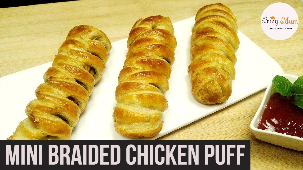 Mini Braided chicken puff-easy homemade snacks- quick evening snacks recipe- tea time snacks