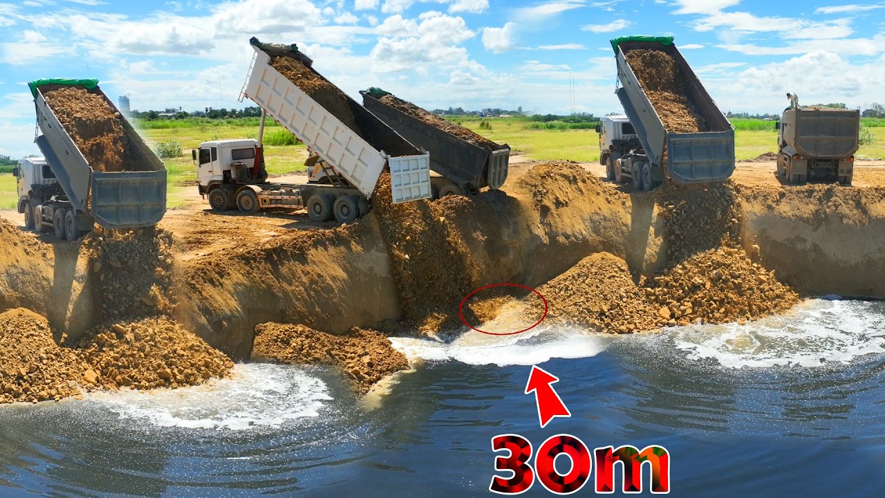 OMG Incredible Continue slide Repair Land BY Bulldozers KOMATSU Pushing rocks& 25T Dump Trucks rocks