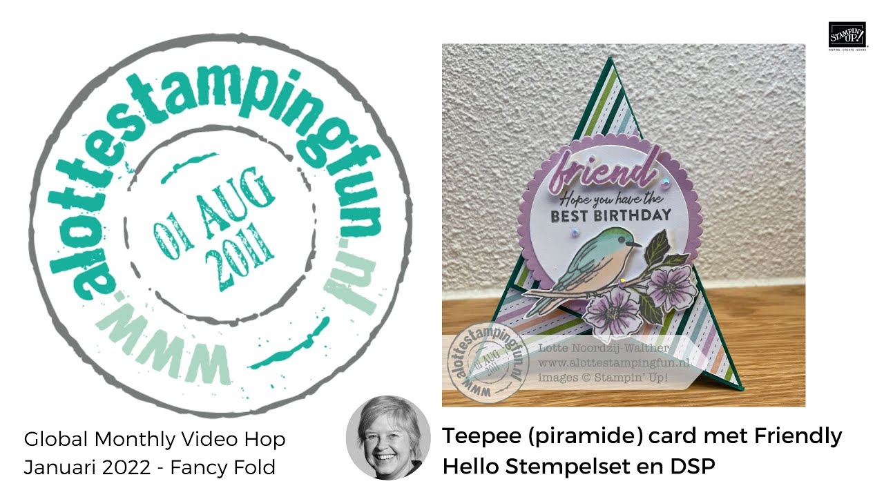 Teepee (piramide) card met Friendly Hello Stempelset en DSP