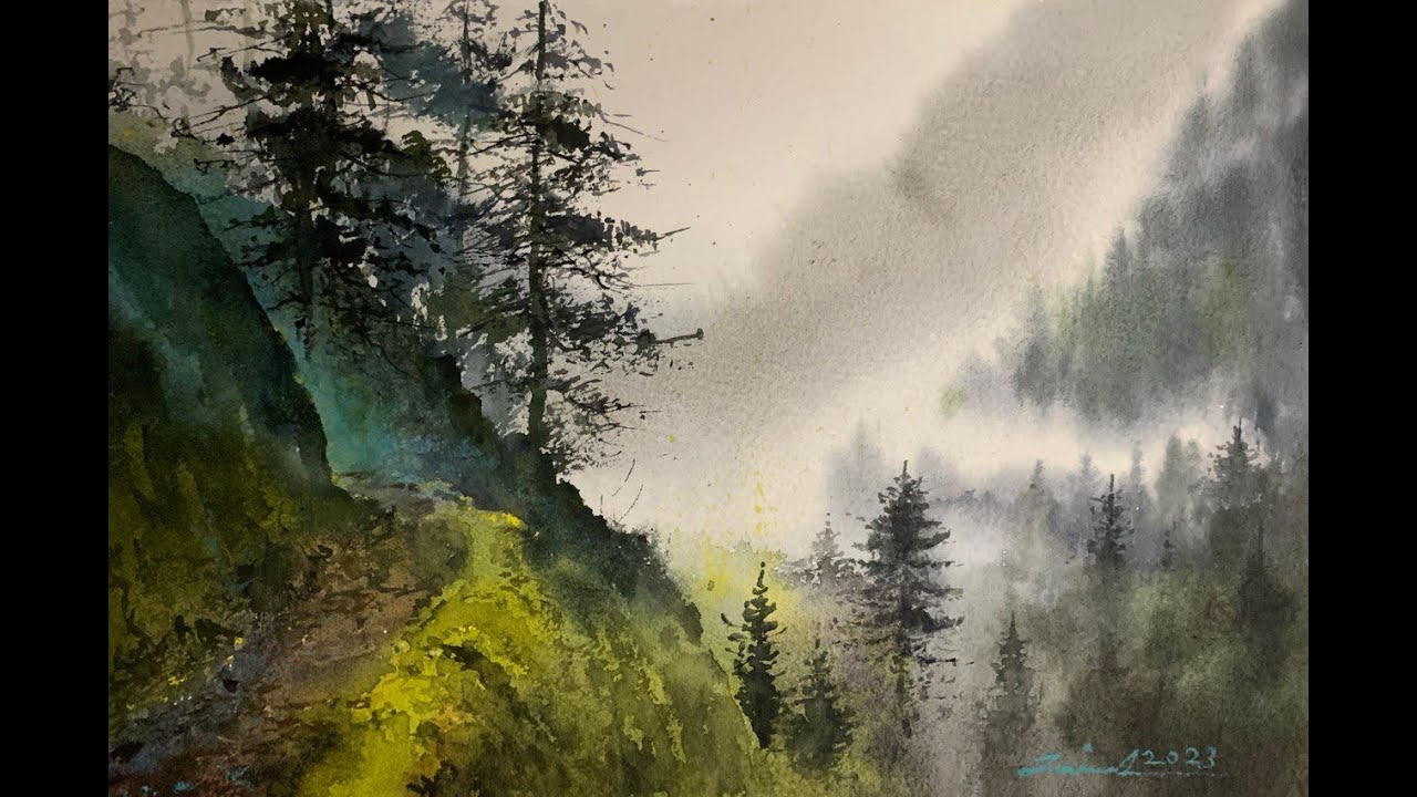 How to paint foggy landscape in watercolor