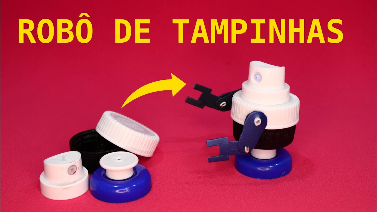 Robô feito de Tampinhas, Embalagens e Material Reciclado